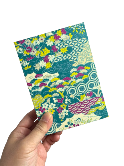 handheld pocket notebook drawing sketch art journal chiyogami washi paper neon forest 