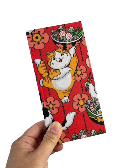 slim travel notebook hardcover handmade bookbinding portable red ramen cat
